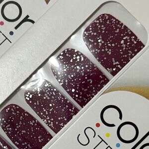 New Color Street “Wine Down” Deep Purple-Red with Silver Glitter Nail Strips